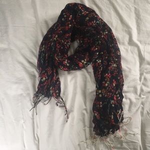 red, navy, cream, and light blue scarf